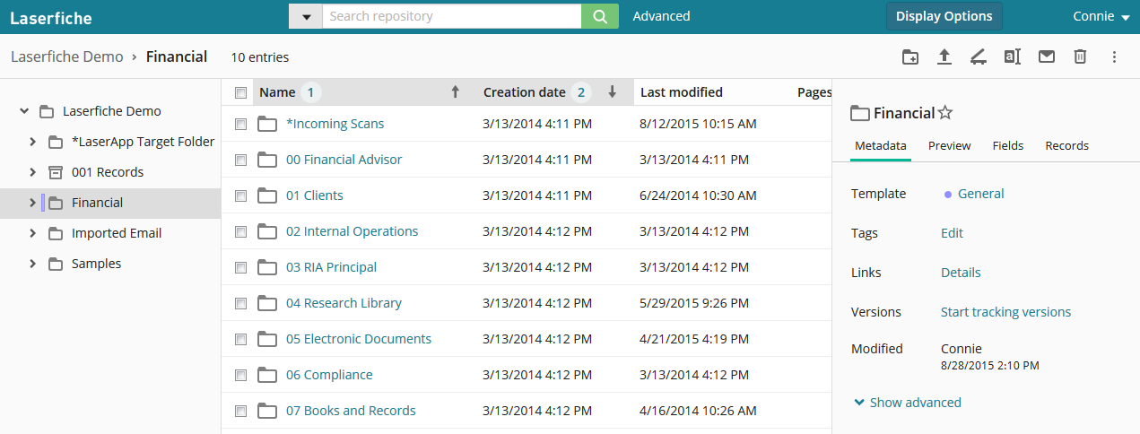 Laserfiche platform interface